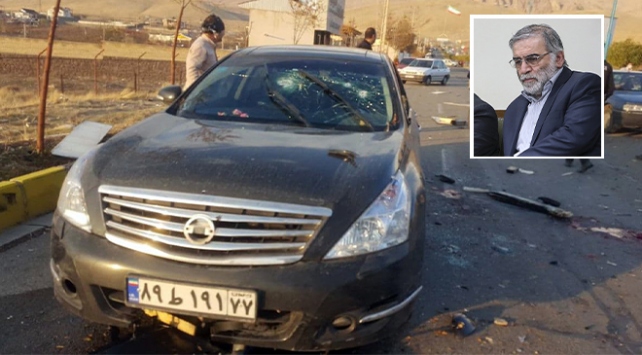 İranlı bilim insanı Muhsin Fahrizade'nin suikasta uğradığı olay yeri. Fotoğraf: AA